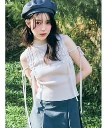 【N°21】くすみサーモンピンク♡レース♡ハイネックニット♡ エニィスィス ANY SIS 【CICA加工】ケーブルリブ ニット （サーモン