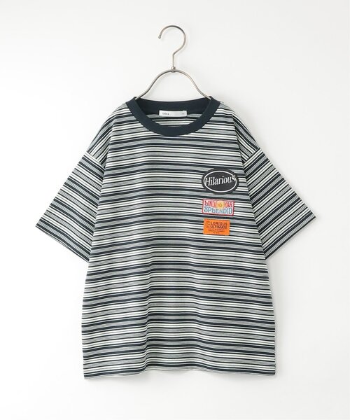 ikka（イッカ）の「【親子コーデ】【冷感/遮熱】 3ワッペンボーダーTシャツ (120cm~160cm)（Tシャツ/カットソー・キッズ・ネイビー/ブラック・160/150/140/130/120）」の2枚目の写真