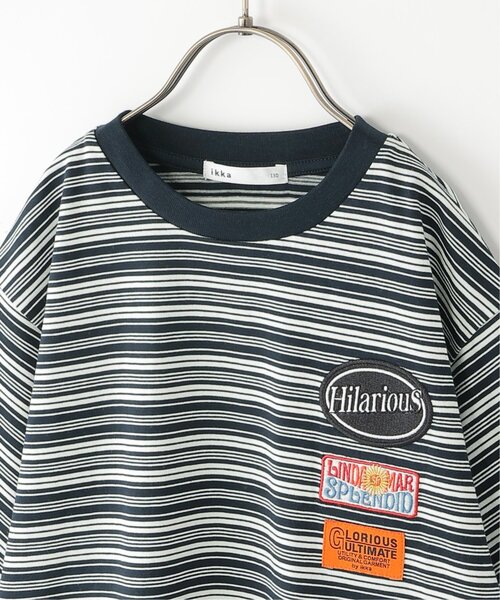 ikka（イッカ）の「【親子コーデ】【冷感/遮熱】 3ワッペンボーダーTシャツ (120cm~160cm)（Tシャツ/カットソー・キッズ・ネイビー/ブラック・160/150/140/130/120）」の6枚目の写真