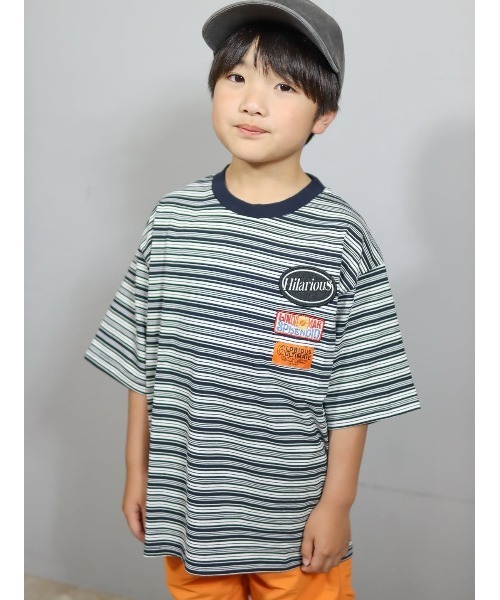 ikka(イッカ)の「【親子コーデ】【冷感/遮熱】 3ワッペンボーダーTシャツ (120cm~160cm)(Tシャツ/カットソー・キッズ・ネイビー/ブラック・160/150/140/130/120)」の13枚目の写真