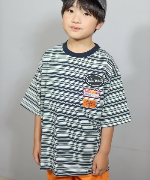 ikka(イッカ)の「【親子コーデ】【冷感/遮熱】 3ワッペンボーダーTシャツ (120cm~160cm)(Tシャツ/カットソー・キッズ・ネイビー/ブラック・160/150/140/130/120)」の12枚目の写真