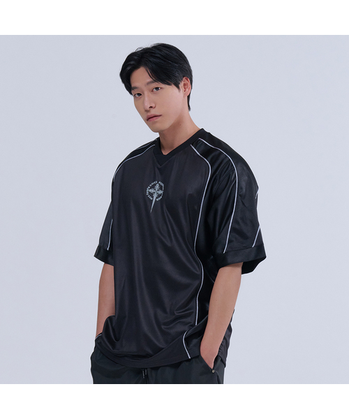 NINEZ(ナインゼット)の「99アプリケラグビーオーバーサイズTシャツ (2色)(Tシャツ/カットソー・メンズ・ホワイト/ブラック・2XL/LARGE/X-LARGE)」の1枚目の写真