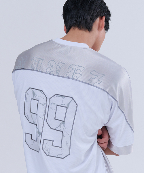 NINEZ(ナインゼット)の「99アプリケラグビーオーバーサイズTシャツ (2色)(Tシャツ/カットソー・メンズ・ホワイト/ブラック・2XL/LARGE/X-LARGE)」の4枚目の写真