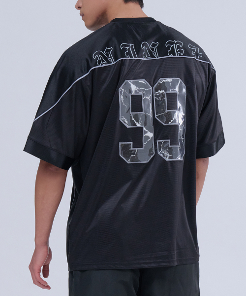 NINEZ(ナインゼット)の「99アプリケラグビーオーバーサイズTシャツ (2色)(Tシャツ/カットソー・メンズ・ホワイト/ブラック・2XL/LARGE/X-LARGE)」の5枚目の写真