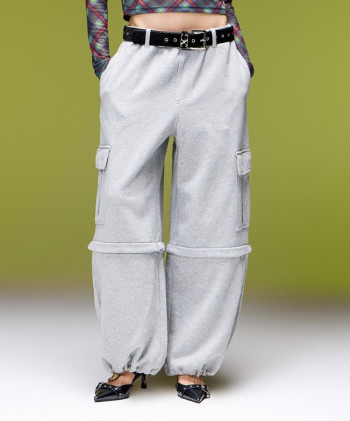 X-girl(エックスガール)の「EMBLEM POCKET 2WAY BUGGY SWEATPANTS(スウェットパンツ・レディース・アッシュ/ブラック・S/M)」の1枚目の写真