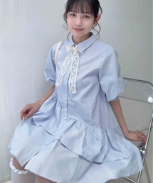 〇マルチWAY デザインフリル7分袖チュニックワンピ―ス 袖アレンジ可能