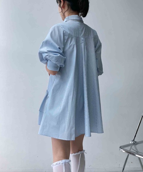 AS KNOW AS plus（アズノゥアズプラス）の「〇マルチWAY デザインフリル7分袖チュニックワンピ―ス 袖アレンジ可能（チュニック・レディース・サックスブルー/イエロー系/ブルー系1/ブルー系・FREE）」の9枚目の写真