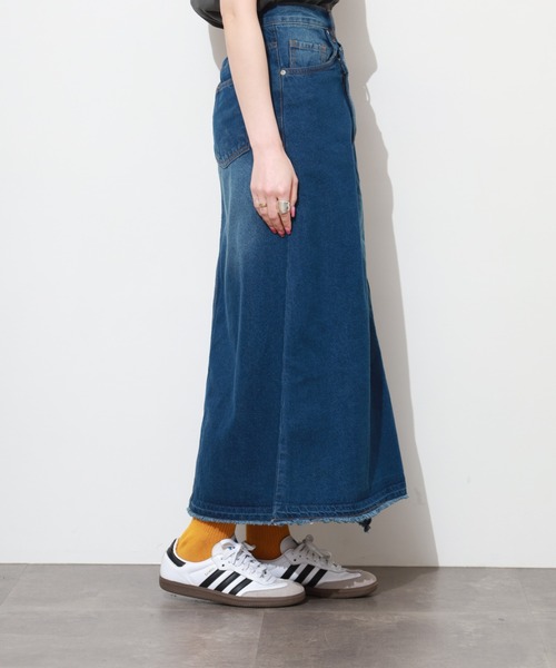 atONE（アットワン）の「アシメウエストラップ風デニムスカート（デニムスカート・レディース・ネイビー/ワンウォッシュ・M/L/LL/4L/3L）」の18枚目の写真
