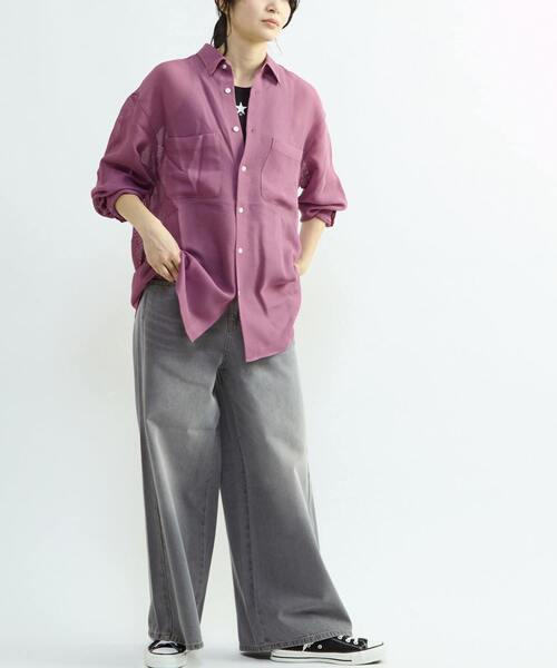 CONVERSE TOKYO(コンバーストウキョウ)の「BACK STAR★ MESH SHIRT(シャツ/ブラウス・レディース・ネイビー/ブラック/ライラック・MEDIUM/SMALL)」の7枚目の写真
