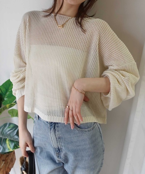 CORNERS(コーナーズ)の「メッシュニットショートトップス(ニット/セーター・レディース・ブラック/ベージュ系その他/ベージュ・M)」の3枚目の写真