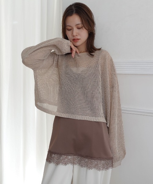 CORNERS(コーナーズ)の「メッシュニットショートトップス(ニット/セーター・レディース・ブラック/ベージュ系その他/ベージュ・M)」の4枚目の写真