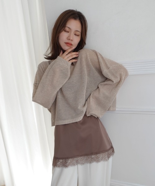 CORNERS(コーナーズ)の「メッシュニットショートトップス(ニット/セーター・レディース・ブラック/ベージュ系その他/ベージュ・M)」の5枚目の写真