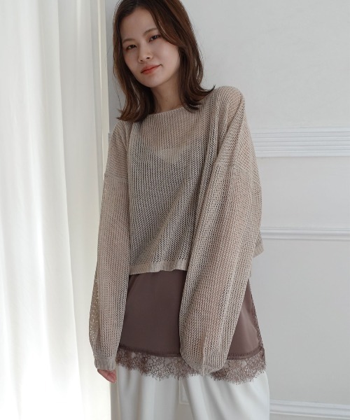 CORNERS(コーナーズ)の「メッシュニットショートトップス(ニット/セーター・レディース・ブラック/ベージュ系その他/ベージュ・M)」の6枚目の写真
