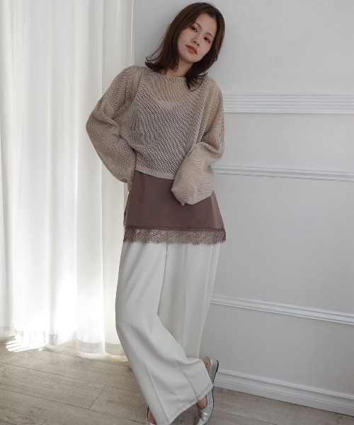 CORNERS(コーナーズ)の「メッシュニットショートトップス(ニット/セーター・レディース・ブラック/ベージュ系その他/ベージュ・M)」の7枚目の写真