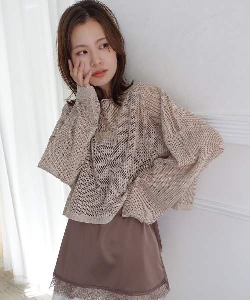 CORNERS(コーナーズ)の「メッシュニットショートトップス(ニット/セーター・レディース・ブラック/ベージュ系その他/ベージュ・M)」の8枚目の写真