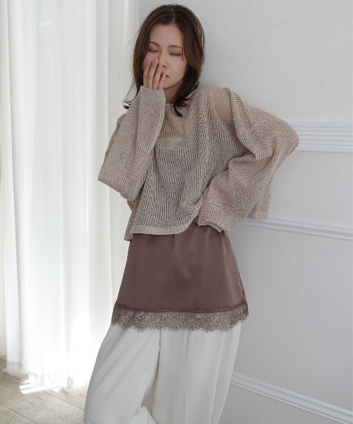 CORNERS(コーナーズ)の「メッシュニットショートトップス(ニット/セーター・レディース・ブラック/ベージュ系その他/ベージュ・M)」の9枚目の写真
