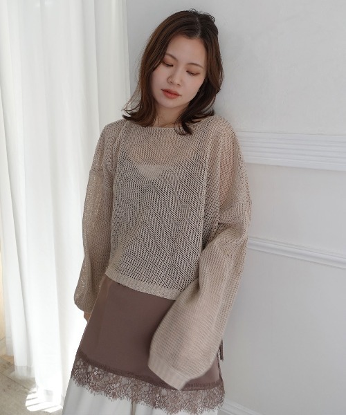 CORNERS(コーナーズ)の「メッシュニットショートトップス(ニット/セーター・レディース・ブラック/ベージュ系その他/ベージュ・M)」の10枚目の写真