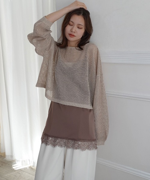 CORNERS(コーナーズ)の「メッシュニットショートトップス(ニット/セーター・レディース・ブラック/ベージュ系その他/ベージュ・M)」の11枚目の写真