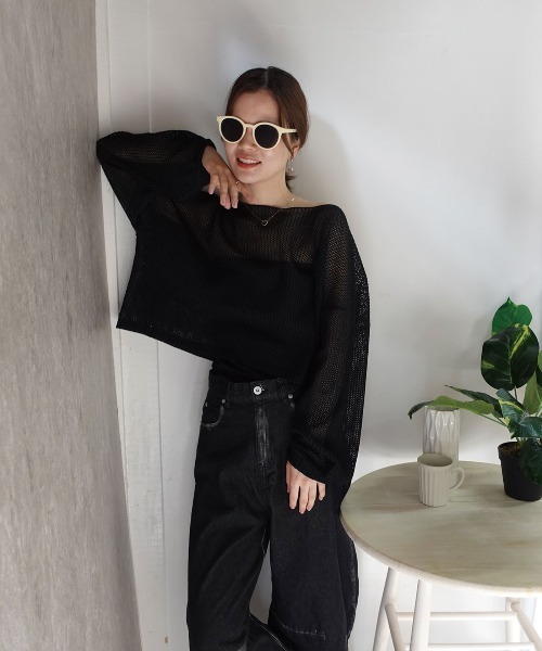 CORNERS(コーナーズ)の「メッシュニットショートトップス(ニット/セーター・レディース・ブラック/ベージュ系その他/ベージュ・M)」の12枚目の写真