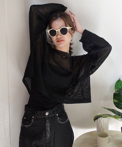 CORNERS(コーナーズ)の「メッシュニットショートトップス(ニット/セーター・レディース・ブラック/ベージュ系その他/ベージュ・M)」の13枚目の写真