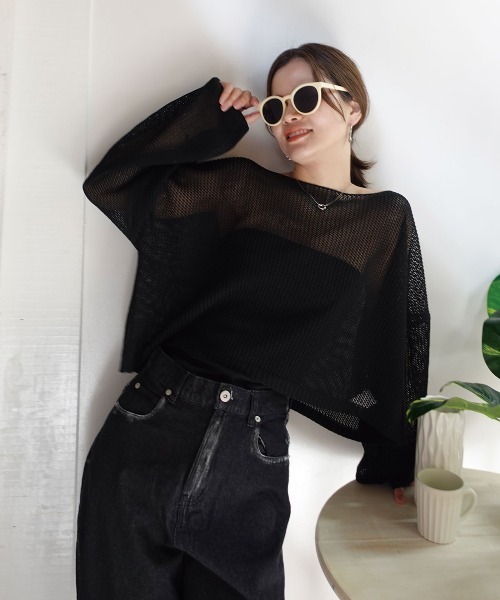CORNERS(コーナーズ)の「メッシュニットショートトップス(ニット/セーター・レディース・ブラック/ベージュ系その他/ベージュ・M)」の14枚目の写真