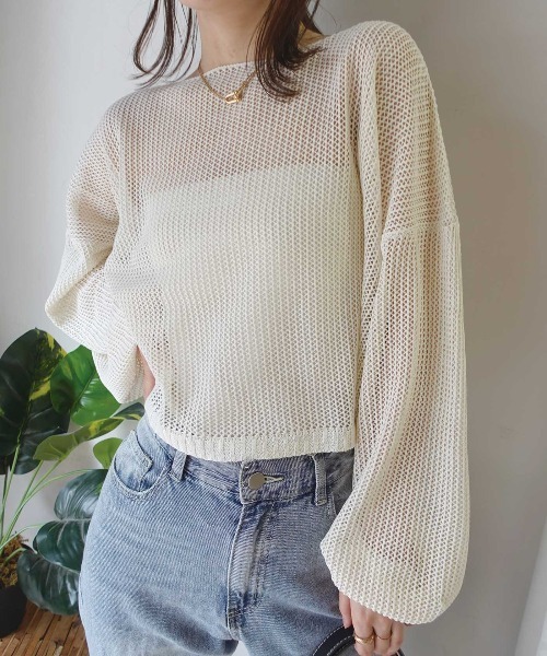 CORNERS(コーナーズ)の「メッシュニットショートトップス(ニット/セーター・レディース・ブラック/ベージュ系その他/ベージュ・M)」の15枚目の写真