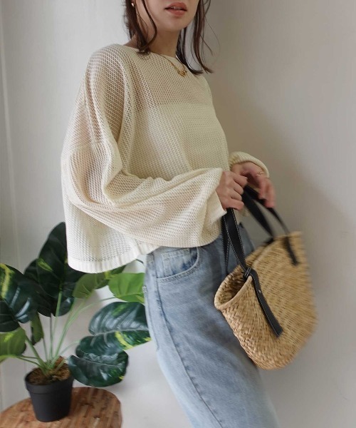 CORNERS(コーナーズ)の「メッシュニットショートトップス(ニット/セーター・レディース・ブラック/ベージュ系その他/ベージュ・M)」の16枚目の写真