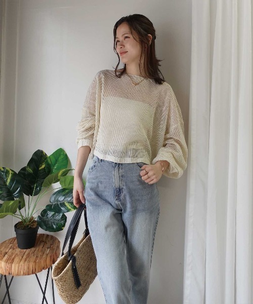 CORNERS(コーナーズ)の「メッシュニットショートトップス(ニット/セーター・レディース・ブラック/ベージュ系その他/ベージュ・M)」の17枚目の写真