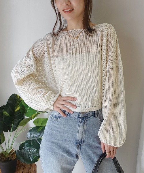 CORNERS(コーナーズ)の「メッシュニットショートトップス(ニット/セーター・レディース・ブラック/ベージュ系その他/ベージュ・M)」の19枚目の写真