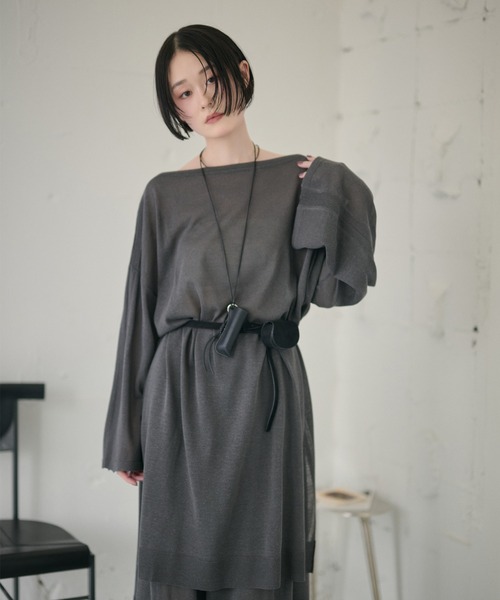 LAULEN(ローレン)の「sheer knit tunic /シアーニットチュニック(ニット/セーター・レディース・チャコールグレー/ベージュ/アイボリー・FREE)」の2枚目の写真