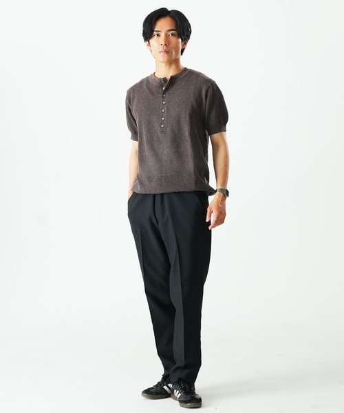 Beno（ビーノ）の「透かしジャガードニットヘンリーN TEE（Tシャツ/カットソー・メンズ・ブラック/アイボリー/グレー/ブラウン・LARGE/MEDIUM/X-LARGE）」の19枚目の写真