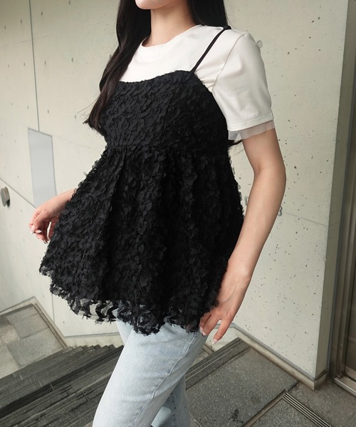 SOELA（ソエラ）の「【INGNI　SOELA】フラワーチュールキャミ／WEB限定（キャミソール・レディース・ピンク/ブラック/アイボリー・FREE）」の2枚目の写真