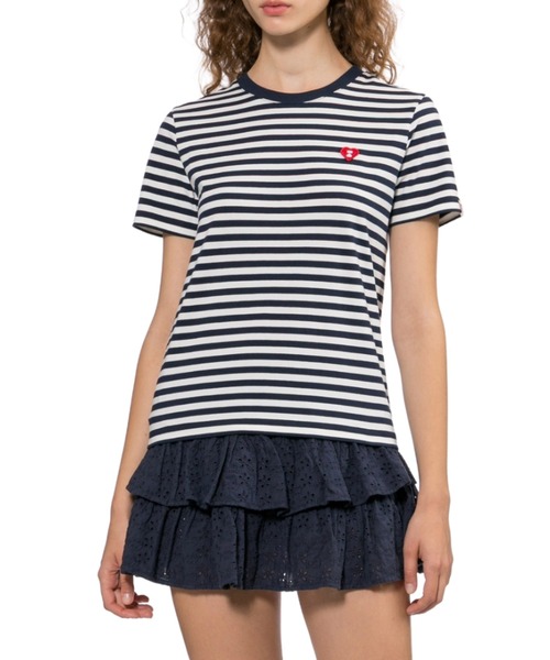 APEE BY A BATHING APE（エイピーバイアベイシングエイプ）の「HEART BADGE STRIPED TEE（Tシャツ/カットソー・レディース・ブラック/レッド・MEDIUM/SMALL/X-SMALL）」の5枚目の写真