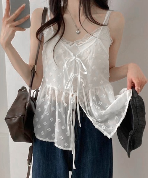 Miniministore（ミニミニストア）の「レースキャミビスチェペプラムトップス春夏（キャミソール・レディース・ブラック/ホワイト・FREE）」の4枚目の写真