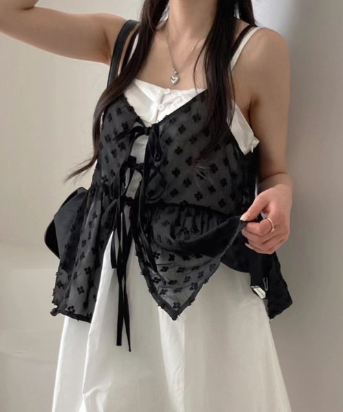 Miniministore（ミニミニストア）の「レースキャミビスチェペプラムトップス春夏（キャミソール・レディース・ブラック/ホワイト・FREE）」の10枚目の写真