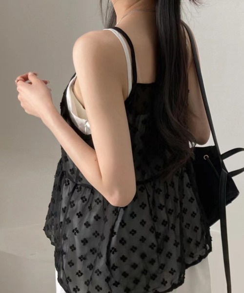 Miniministore（ミニミニストア）の「レースキャミビスチェペプラムトップス春夏（キャミソール・レディース・ブラック/ホワイト・FREE）」の11枚目の写真