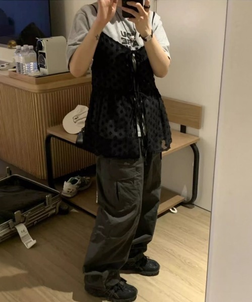Miniministore（ミニミニストア）の「レースキャミビスチェペプラムトップス春夏（キャミソール・レディース・ブラック/ホワイト・FREE）」の12枚目の写真
