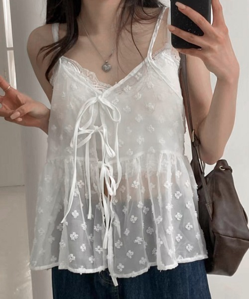 Miniministore（ミニミニストア）の「レースキャミビスチェペプラムトップス春夏（キャミソール・レディース・ブラック/ホワイト・FREE）」の14枚目の写真
