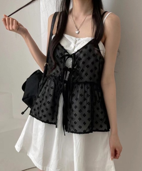 Miniministore（ミニミニストア）の「レースキャミビスチェペプラムトップス春夏（キャミソール・レディース・ブラック/ホワイト・FREE）」の21枚目の写真