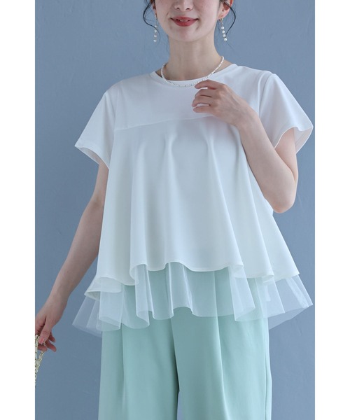 cawaii(カワイイ)の「裾チラチュールのAラインTシャツトップス(Tシャツ/カットソー・レディース・ホワイト/ブラック・FREE)」の1枚目の写真
