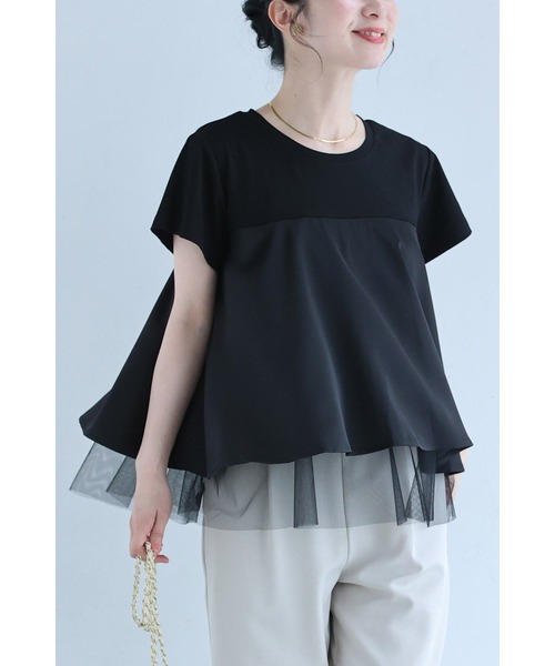 cawaii(カワイイ)の「裾チラチュールのAラインTシャツトップス(Tシャツ/カットソー・レディース・ホワイト/ブラック・FREE)」の2枚目の写真