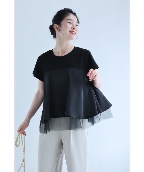 cawaii(カワイイ)の「裾チラチュールのAラインTシャツトップス(Tシャツ/カットソー・レディース・ホワイト/ブラック・FREE)」の3枚目の写真