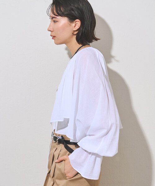 Whim Gazette(ウィムガゼット)の「コットンボレロブラウス(シャツ/ブラウス・レディース・グレイッシュベージュ/オフホワイト・FREE)」の5枚目の写真