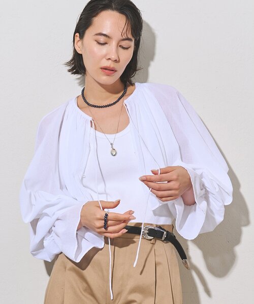 Whim Gazette(ウィムガゼット)の「コットンボレロブラウス(シャツ/ブラウス・レディース・グレイッシュベージュ/オフホワイト・FREE)」の2枚目の写真