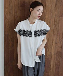 《２サイズ展開》レースドッキングフレンチスリーブブラウス
