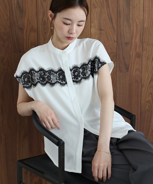 J by blue(ジェイバイブルー)の「《2サイズ展開》レースドッキングフレンチスリーブブラウス(シャツ/ブラウス・レディース・ホワイト/ブルー・LARGE/MEDIUM)」の5枚目の写真