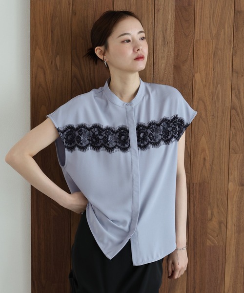 J by blue(ジェイバイブルー)の「《2サイズ展開》レースドッキングフレンチスリーブブラウス(シャツ/ブラウス・レディース・ホワイト/ブルー・LARGE/MEDIUM)」の12枚目の写真