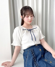 レース使いはしごリボンカットトップス/fint フィント