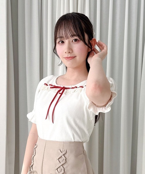 F i.n.t(フィント)の「レース使いはしごリボンカットトップス/fint フィント(Tシャツ/カットソー・レディース・ホワイト×レッド/レッド/ホワイト×ネイビー・FREE)」の20枚目の写真