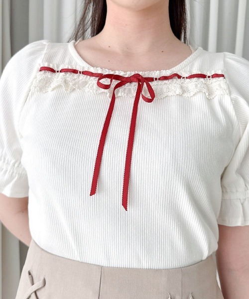 F i.n.t(フィント)の「レース使いはしごリボンカットトップス/fint フィント(Tシャツ/カットソー・レディース・ホワイト×レッド/レッド/ホワイト×ネイビー・FREE)」の22枚目の写真